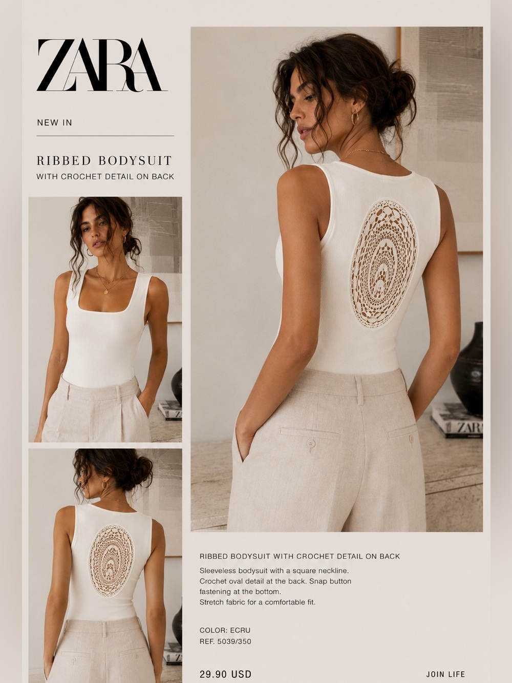 Zara Cream Lace Detail Bodysuit